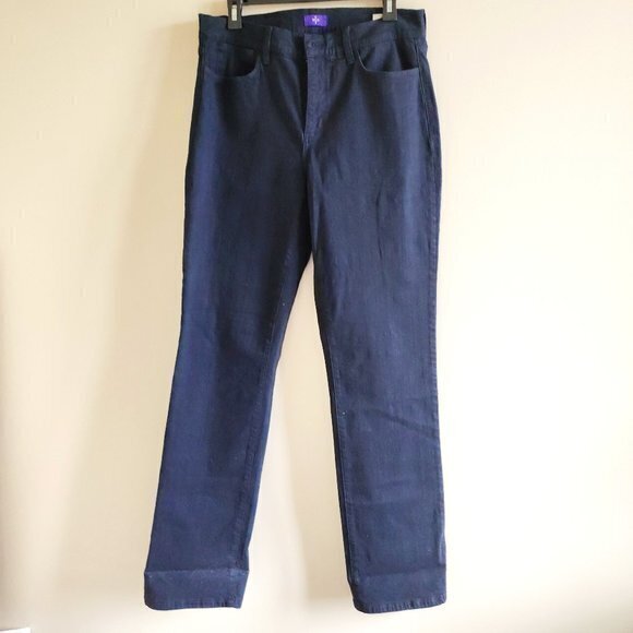 NYDJ Marilyn Tummy-Control‎ Straight-Leg Jeans Womens Size 12 Navy Stud - Picture 1 of 8